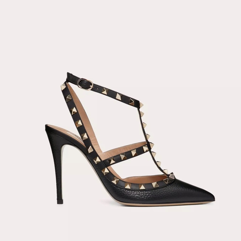 Valentino Garavani ROCKSTUD GRAINY LEATHER ANKLE STRAP Size 37
